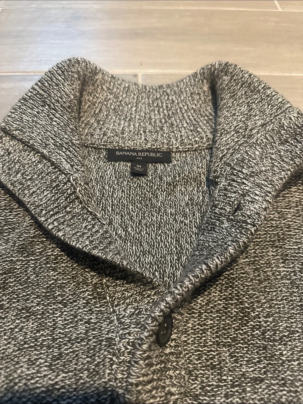 Banana Republic Men's Charcoal Zip-Button Knit Sweater